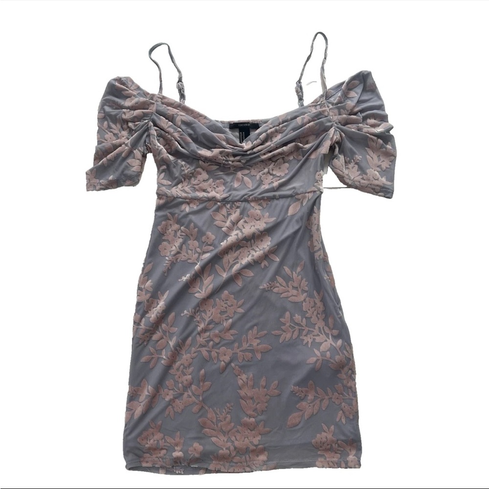 Forever 21 Mini Bodycon Dress M Burnout Velvet Floral Pink Purple Fairy Y2K